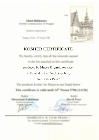 Macco Organiques Kosher certificate