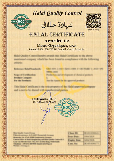 Macco Organiques Halal certificate